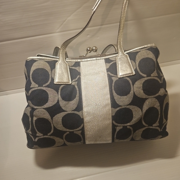 Coach Y2K Signature Stripe Kisslock Medium Tote Shoulder Handbag - Picture 3 of 12